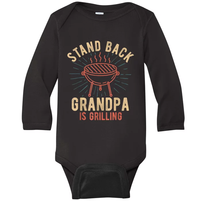 Mens Stand Back Grandpa Is Grilling Vintage For Him BBQ Fun Baby Long Sleeve Bodysuit