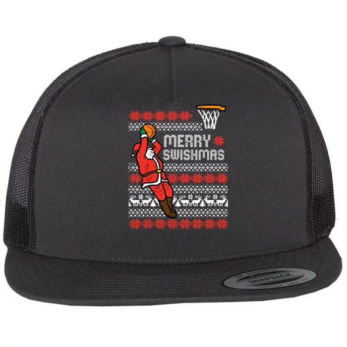 Merry Swishmas Basketball Ugly Christmas Xmas Flat Bill Trucker Hat