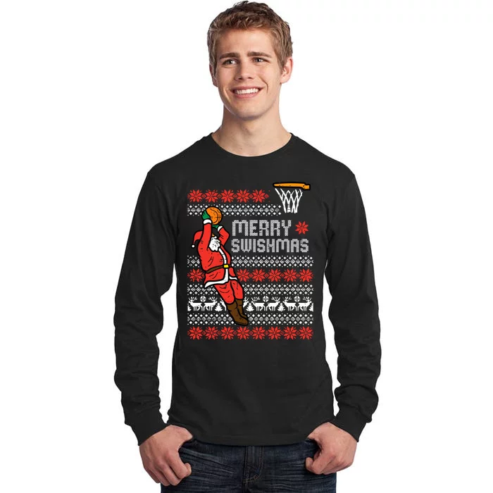 Merry Swishmas Basketball Ugly Christmas Xmas Tall Long Sleeve T-Shirt