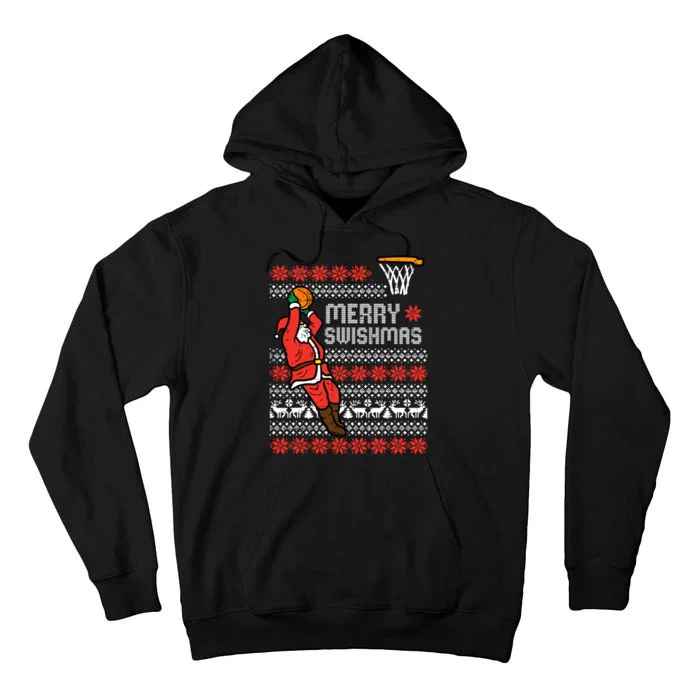 Merry Swishmas Basketball Ugly Christmas Xmas Tall Hoodie