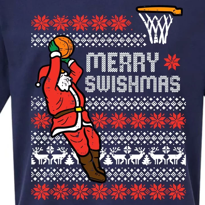 Merry Swishmas Basketball Ugly Christmas Xmas Sueded Cloud Jersey T-Shirt