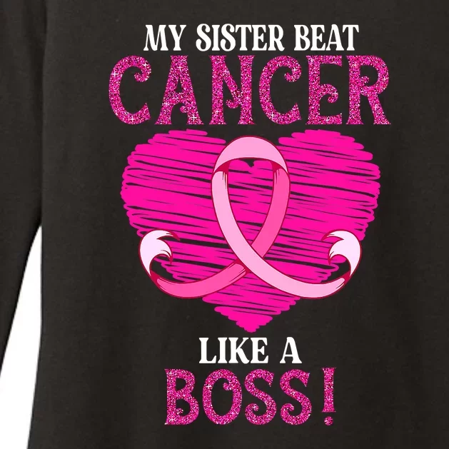 My Sister Beat Breast Cancer Pink Ribbon Survivor Awareness Womens CVC Long Sleeve Shirt