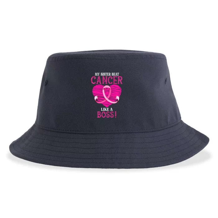 My Sister Beat Breast Cancer Pink Ribbon Survivor Awareness Sustainable Bucket Hat