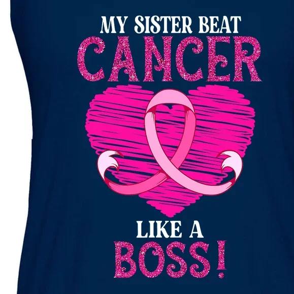 My Sister Beat Breast Cancer Pink Ribbon Survivor Awareness Ladies Essential Flowy Tank