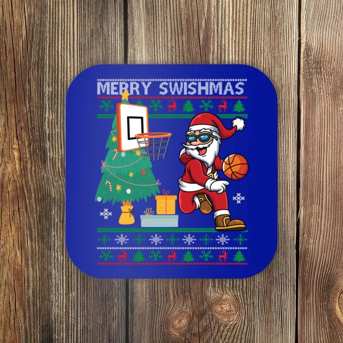 Merry Swishmas Basketball Ugly Christmas Sweater Gift Coaster