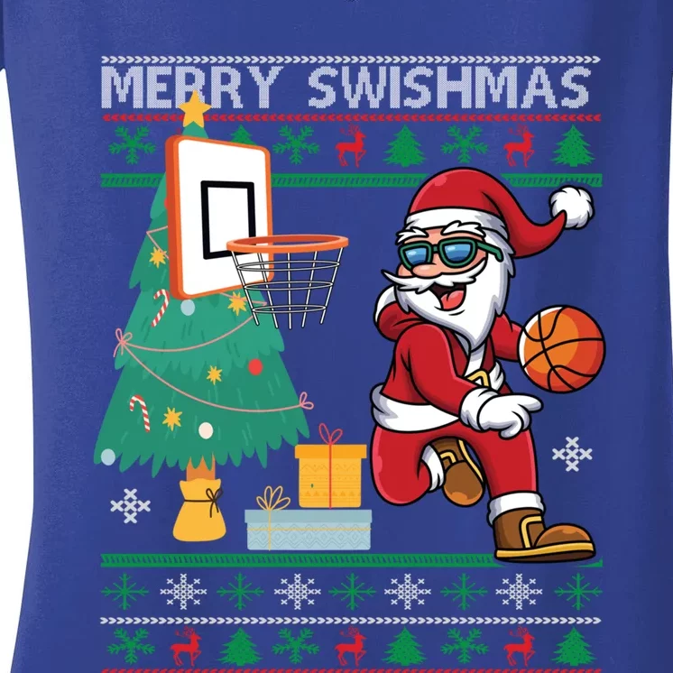 Merry Swishmas Basketball Ugly Christmas Sweater Gift Women's V-Neck T-Shirt