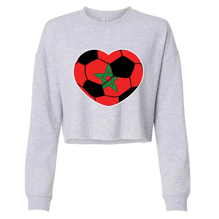 Morocco Soccer Ball Heart Gift Moroccan Football Soccer Gift Cropped Pullover Crew