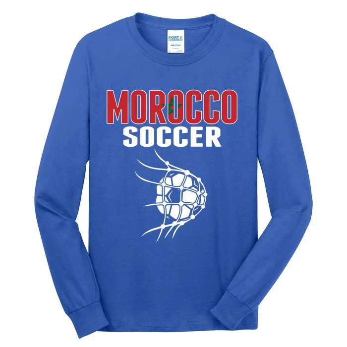 Morocco Soccer Ball In Net Funny Gift Moroccan Football Supporters Gift Tall Long Sleeve T-Shirt