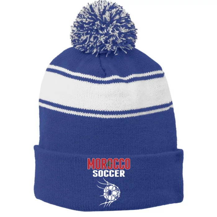 Morocco Soccer Ball In Net Funny Gift Moroccan Football Supporters Gift Stripe Pom Pom Beanie