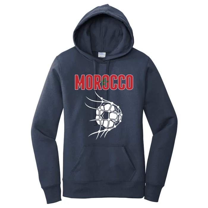 Morocco Soccer Ball In Net Great Gift Support Moroccan Football Team Gift Women's Pullover Hoodie