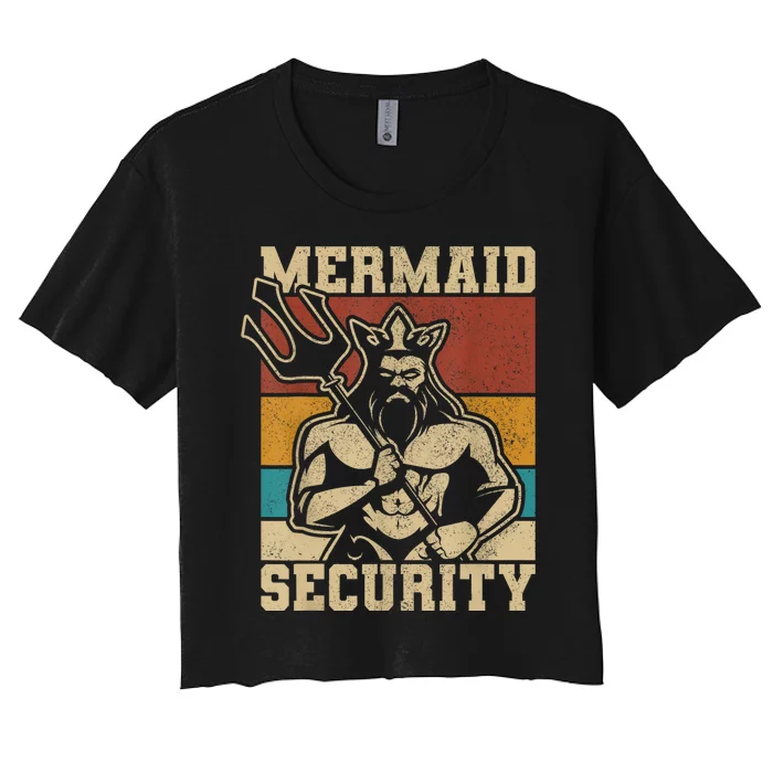 Mermaid Security Bday Costume Merman Birthday Party Outfit Women's Crop Top Tee