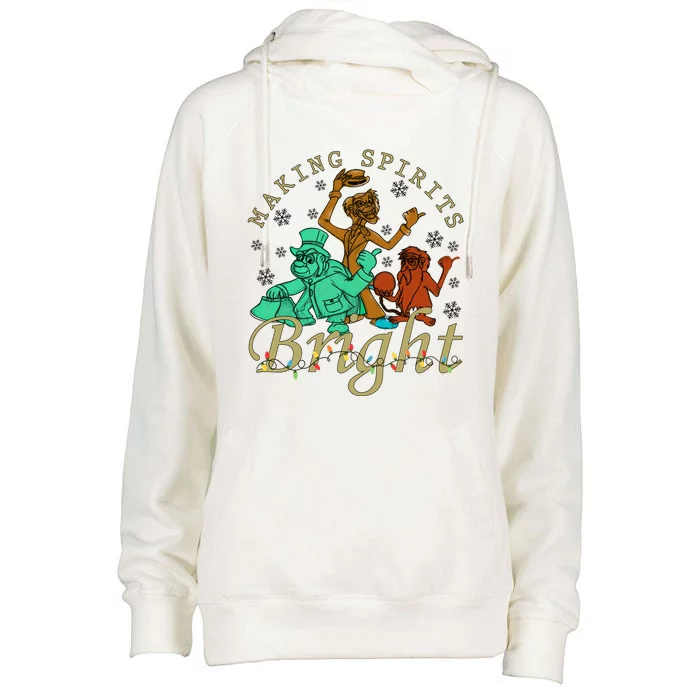 Making Spirits Bright Christmas Haunted Mansion Christmas Womens Funnel Neck Pullover Hood