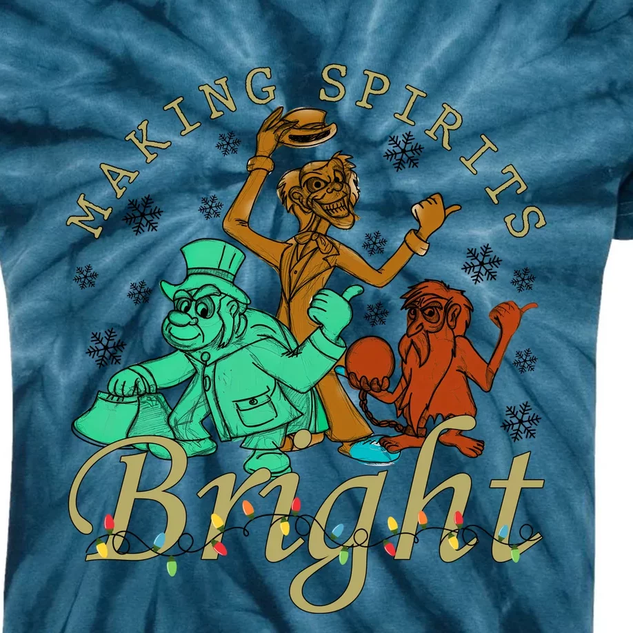 Making Spirits Bright Christmas Haunted Mansion Christmas Kids Tie-Dye T-Shirt