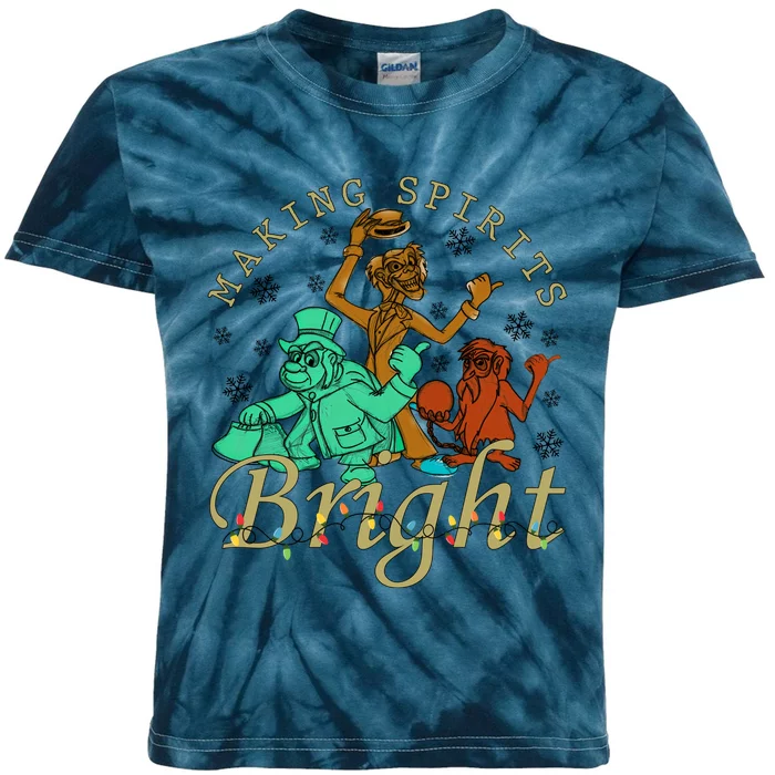 Making Spirits Bright Christmas Haunted Mansion Christmas Kids Tie-Dye T-Shirt