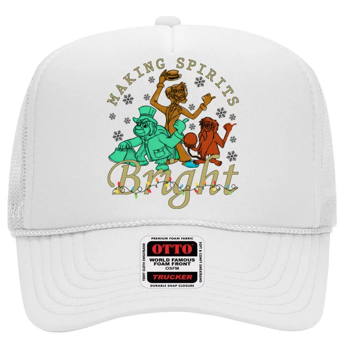 Making Spirits Bright Christmas Haunted Mansion Christmas High Crown Mesh Trucker Hat