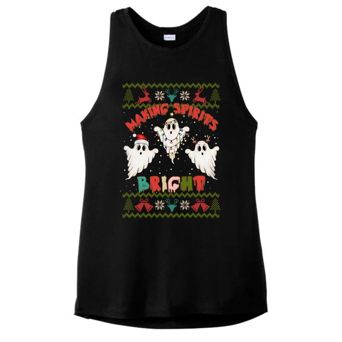 Making Spirits Bright Spooky Ugly Christmas Ladies Tri-Blend Wicking Tank