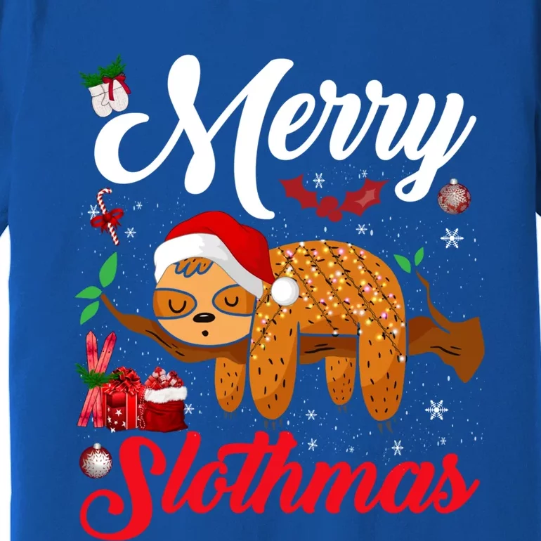 Merry Slothmas Cute Christmas Pajama Santa Sloth Lover Gift Premium T-Shirt