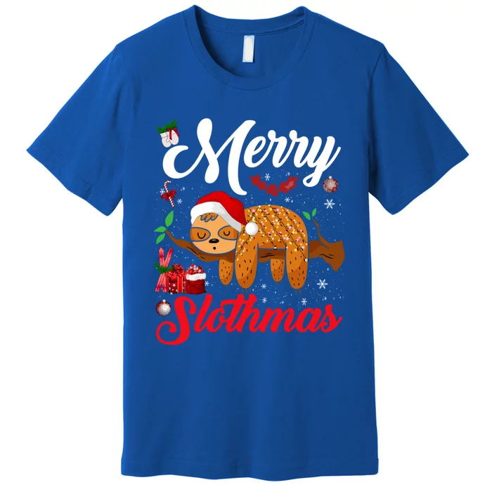 Merry Slothmas Cute Christmas Pajama Santa Sloth Lover Gift Premium T-Shirt