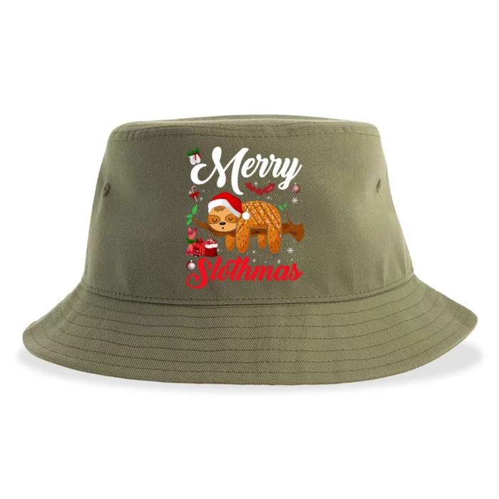 Merry Slothmas Cute Christmas Pajama Santa Sloth Lover Gift Sustainable Bucket Hat