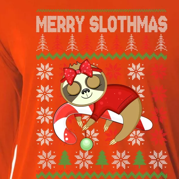 Merry Slothmas Cute Gift Christmas Pajama For Sloth Lovers Gift Cooling Performance Long Sleeve Crew