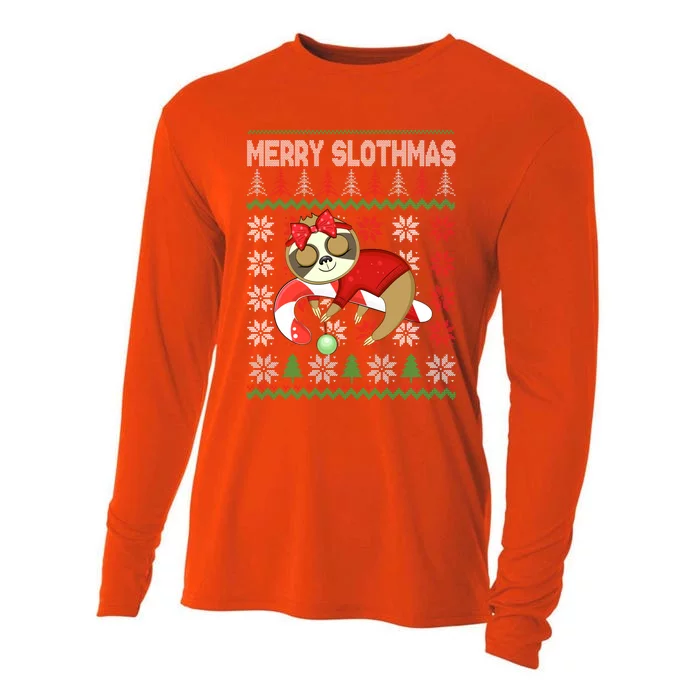 Merry Slothmas Cute Gift Christmas Pajama For Sloth Lovers Gift Cooling Performance Long Sleeve Crew