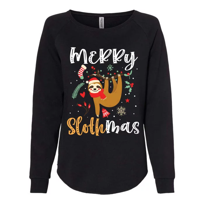 Merry Slothmas Cute Christmas Pajama Sloth Lovers Gift Womens California Wash Sweatshirt