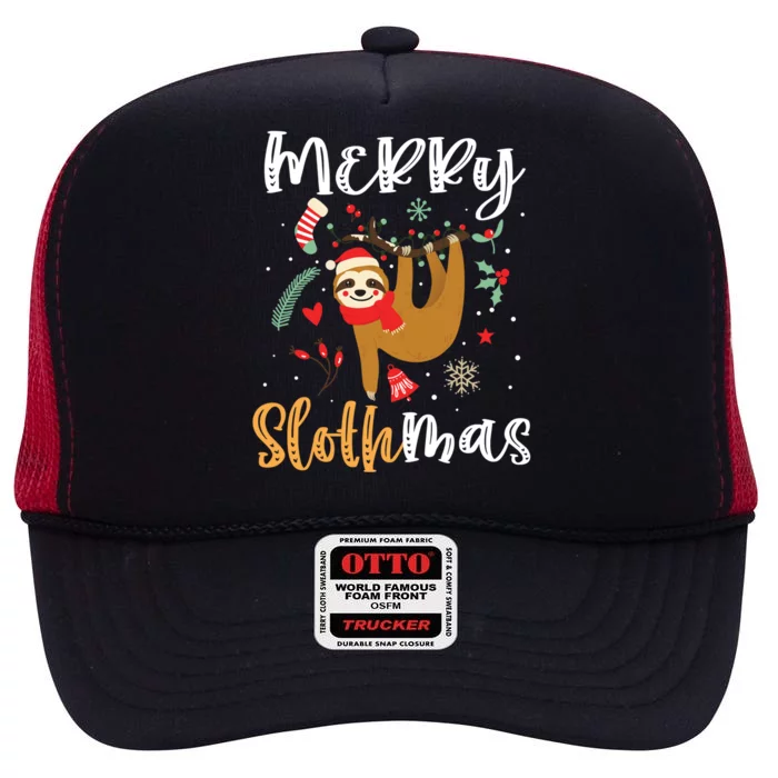 Merry Slothmas Cute Christmas Pajama Sloth Lovers Gift High Crown Mesh Trucker Hat