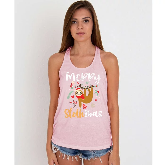 Merry Slothmas Cute Christmas Pajama Sloth Lovers Gift Women's Knotted Racerback Tank