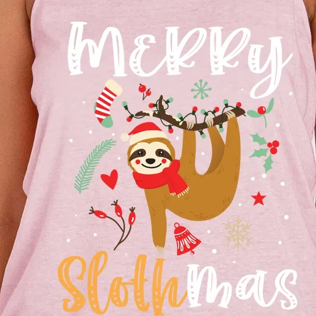 Merry Slothmas Cute Christmas Pajama Sloth Lovers Gift Women's Knotted Racerback Tank