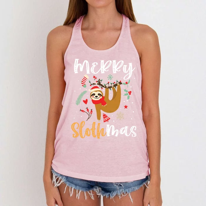 Merry Slothmas Cute Christmas Pajama Sloth Lovers Gift Women's Knotted Racerback Tank