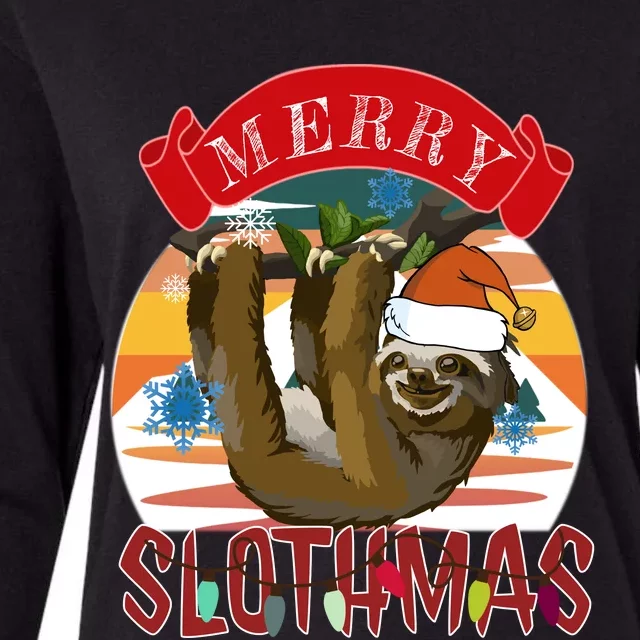 Merry Slothmas Christmas Pajama Gift Funny Sloth Lovers Gift Womens Cotton Relaxed Long Sleeve T-Shirt