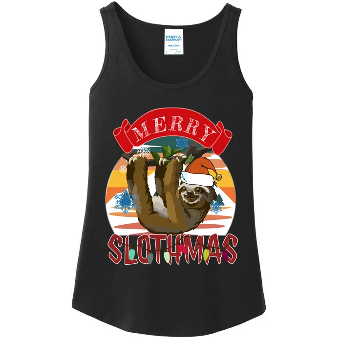 Merry Slothmas Christmas Pajama Gift Funny Sloth Lovers Gift Ladies Essential Tank