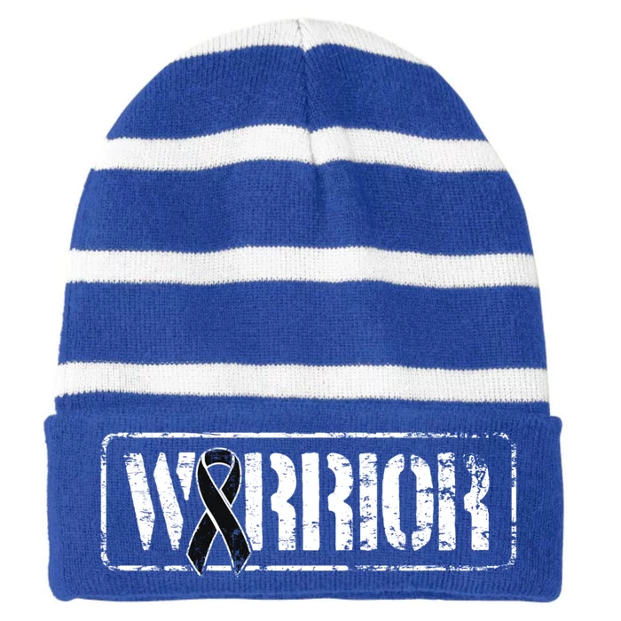 Melanoma Skin Cancer Warrior Gift Black Military Style Ribbon Funny Gift Striped Beanie with Solid Band