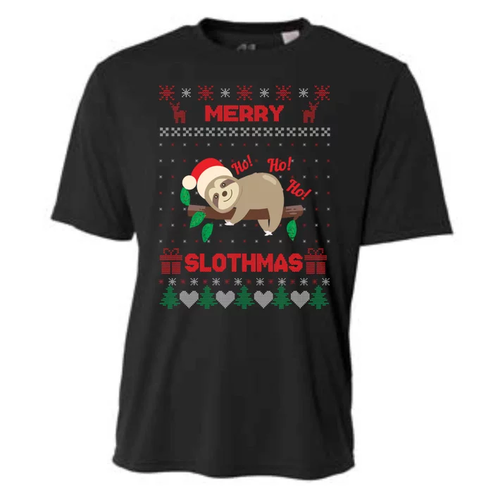 Merry Slothmas Christmas Funny Sloth Xmas Design Funny Gift Cooling Performance Crew T-Shirt