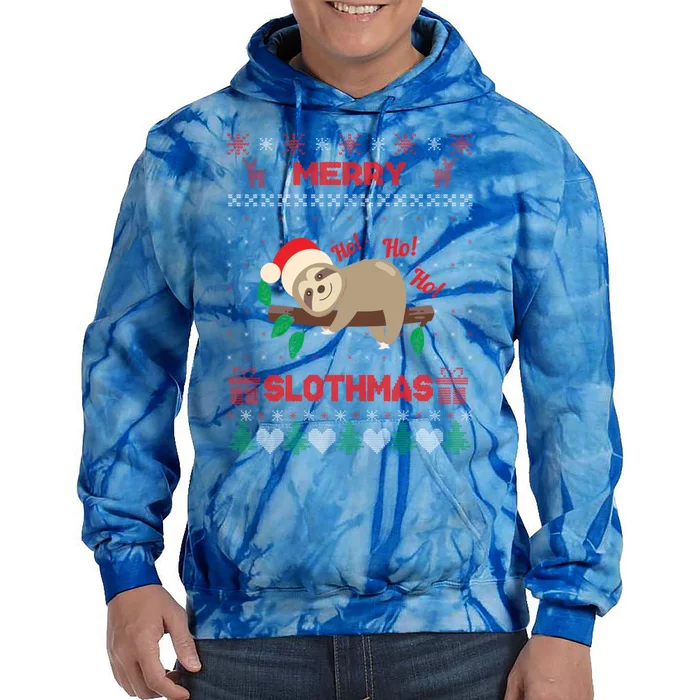 Merry Slothmas Christmas Funny Sloth Xmas Design Funny Gift Tie Dye Hoodie