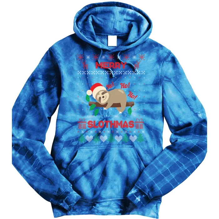 Merry Slothmas Christmas Funny Sloth Xmas Design Funny Gift Tie Dye Hoodie