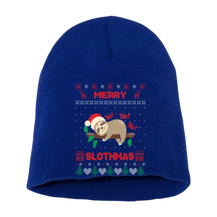 Merry Slothmas Christmas Funny Sloth Xmas Design Funny Gift Short Acrylic Beanie