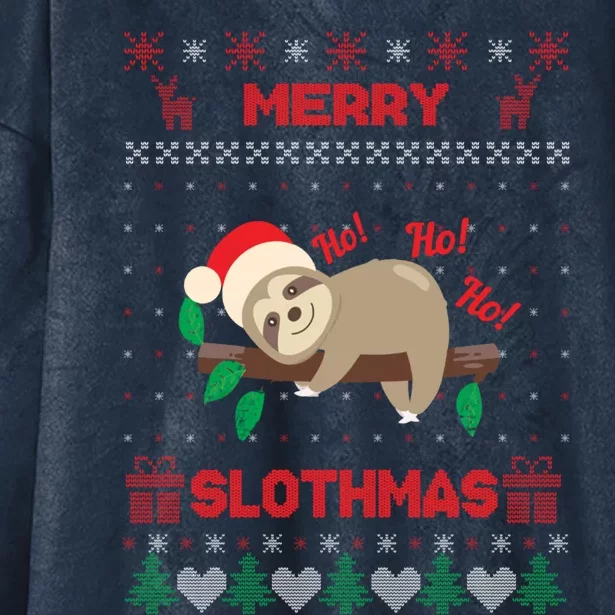 Merry Slothmas Christmas Funny Sloth Xmas Design Funny Gift Hooded Wearable Blanket