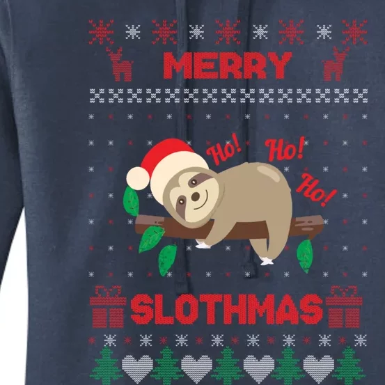 Merry Slothmas Christmas Funny Sloth Xmas Design Funny Gift Women's Pullover Hoodie