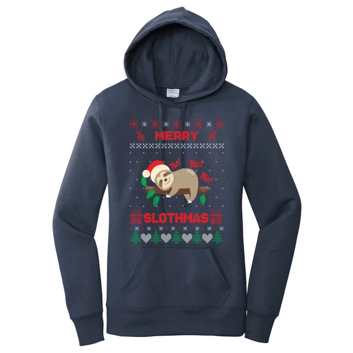 Merry Slothmas Christmas Funny Sloth Xmas Design Funny Gift Women's Pullover Hoodie