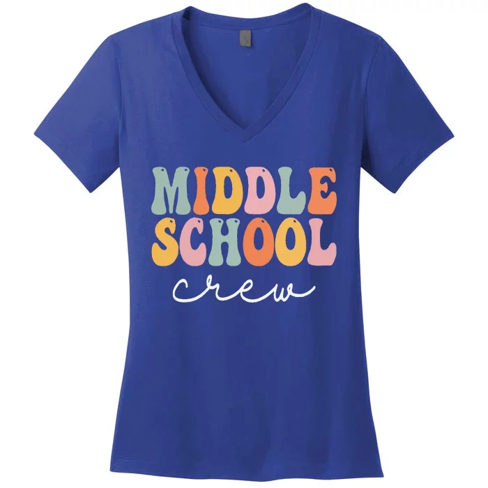 Middle School Crew Retro Groovy Vintage First Day Of School Women's V-Neck T-Shirt