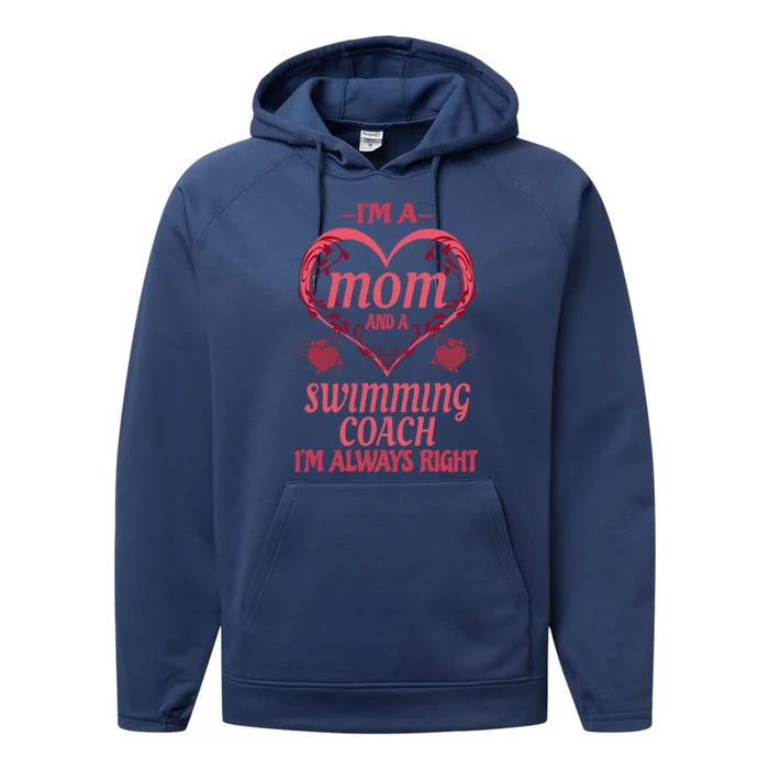 Mom Swimming Coach Swim Instructor Funny Saying Gift Performance Fleece Hoodie