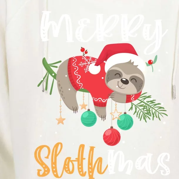 Merry Slothmas Cute Christmas Sloth Xmas Funny Gift Womens Funnel Neck Pullover Hood