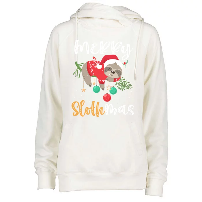 Merry Slothmas Cute Christmas Sloth Xmas Funny Gift Womens Funnel Neck Pullover Hood