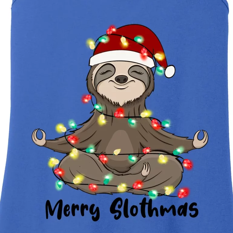 Merry Slothmas Cute Sloth Santa Hat Lights Christmas Pajamas Cute Gift Ladies Essential Tank