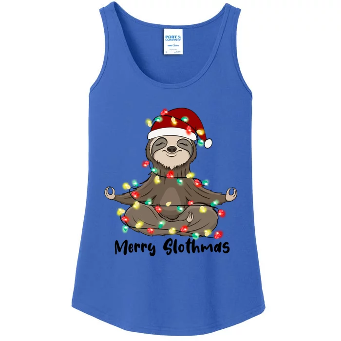 Merry Slothmas Cute Sloth Santa Hat Lights Christmas Pajamas Cute Gift Ladies Essential Tank