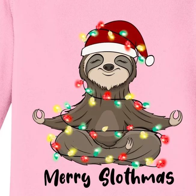 Merry Slothmas Cute Sloth Santa Hat Lights Christmas Pajamas Cute Gift Baby Long Sleeve Bodysuit