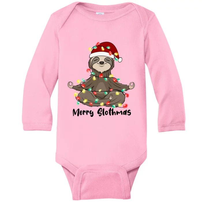 Merry Slothmas Cute Sloth Santa Hat Lights Christmas Pajamas Cute Gift Baby Long Sleeve Bodysuit