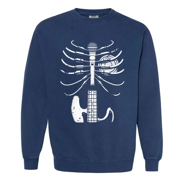 Music Skeleton Cool Guitar Microphone Speaker Heart Musician Garment-Dyed Sweatshirt