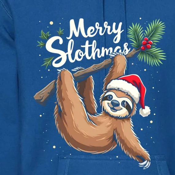 Merry Slothmas Cute Sloth With Santa Hat And Ornat Great Gift Premium Hoodie